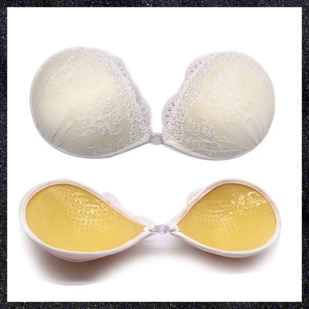 White Lace Strapless Reusable Stick-On Adhesive Backless Push-Up Bra